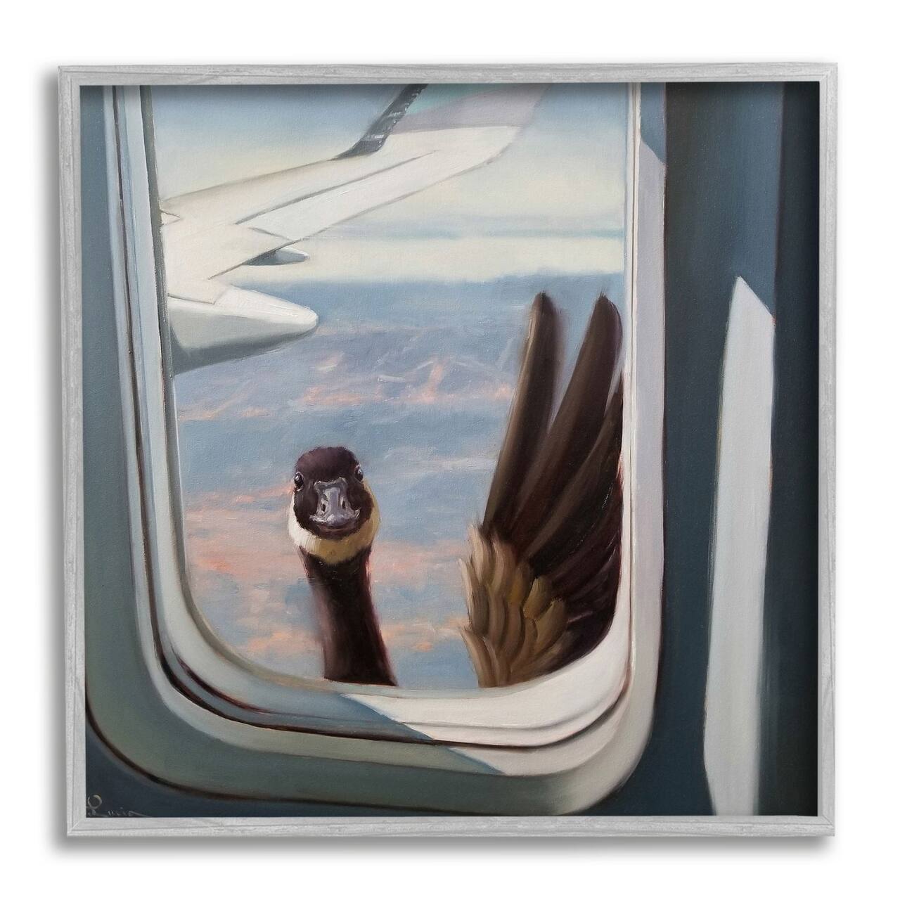 Stupell Industries Hello from a Goose Airplane Window Scene Painting Framed Wall Art
